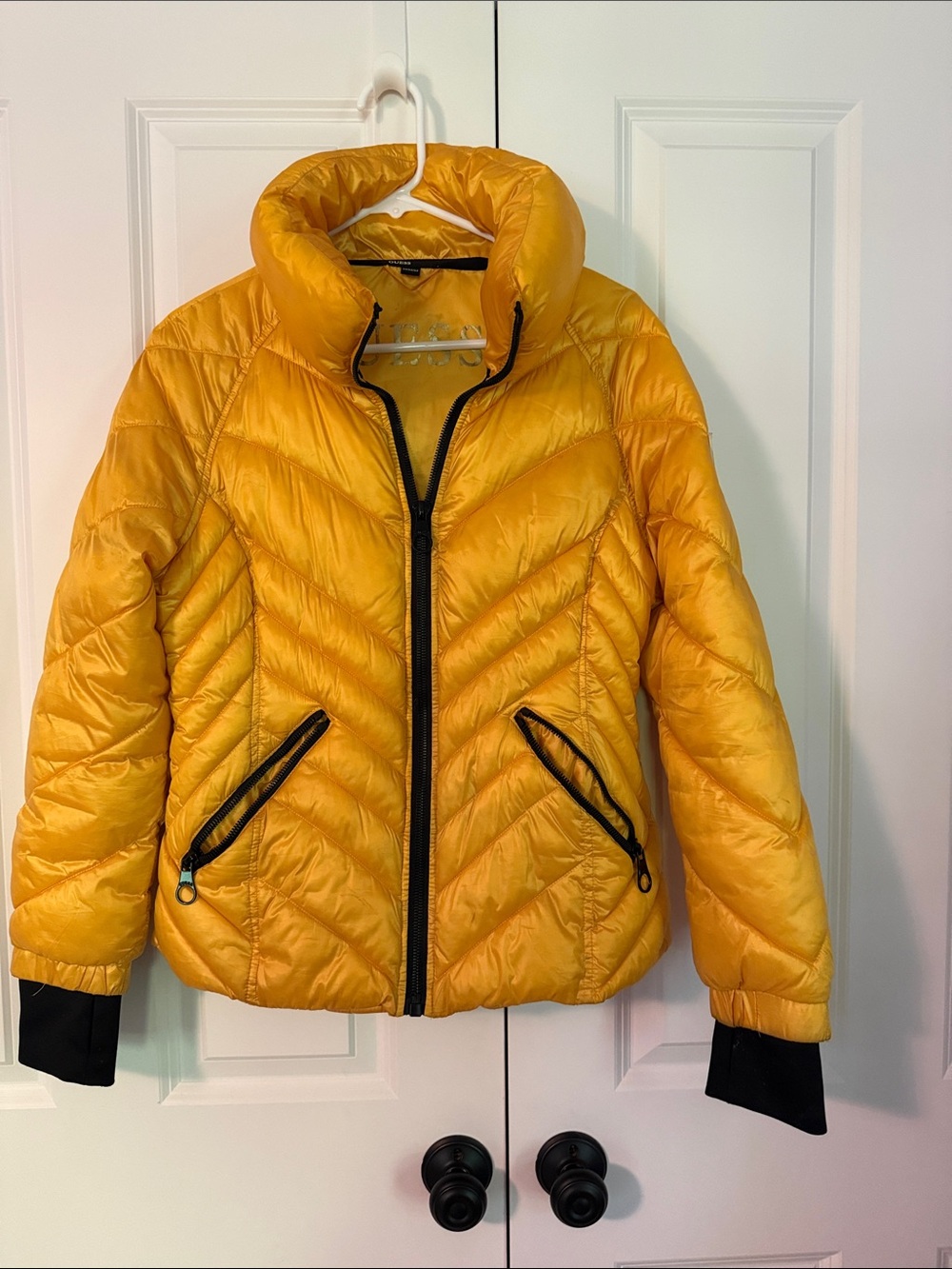 Guess Bright Yellow Quilted Puffer Jacket
